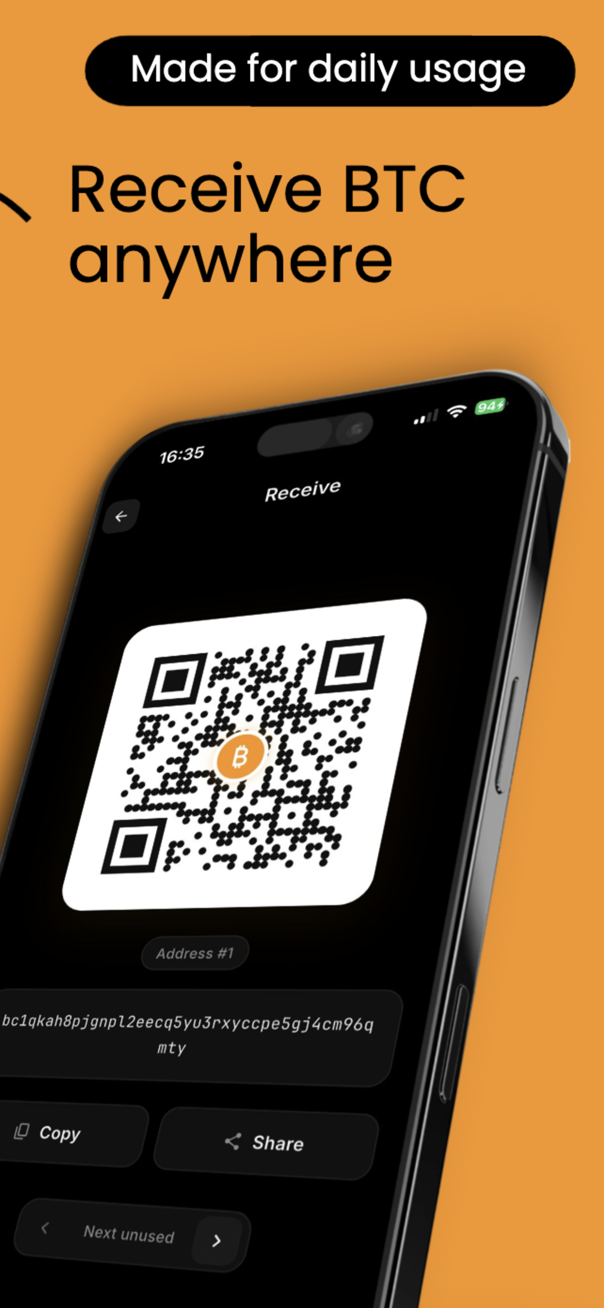 Receive screen with QR code