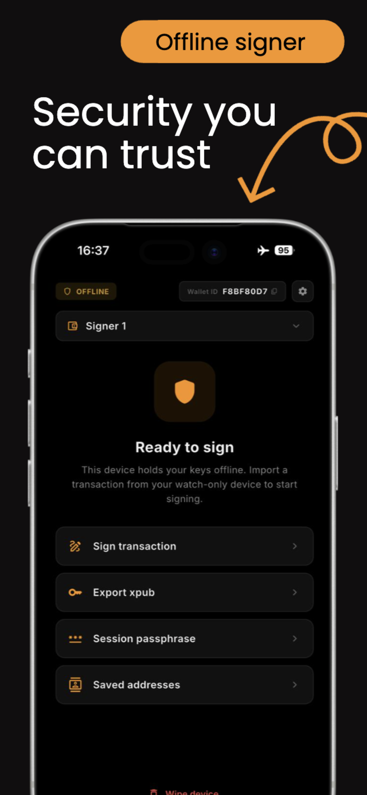 Air-gapped signer in offline mode
